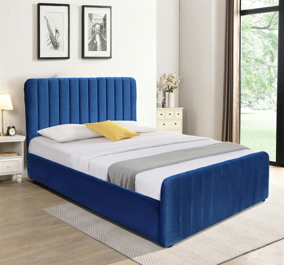 image 1 of Ottoman Storage Bed blue 4ft6 Big Double velvet bed gas lift up Storage Bed and 1 Mattress bedroom furniture