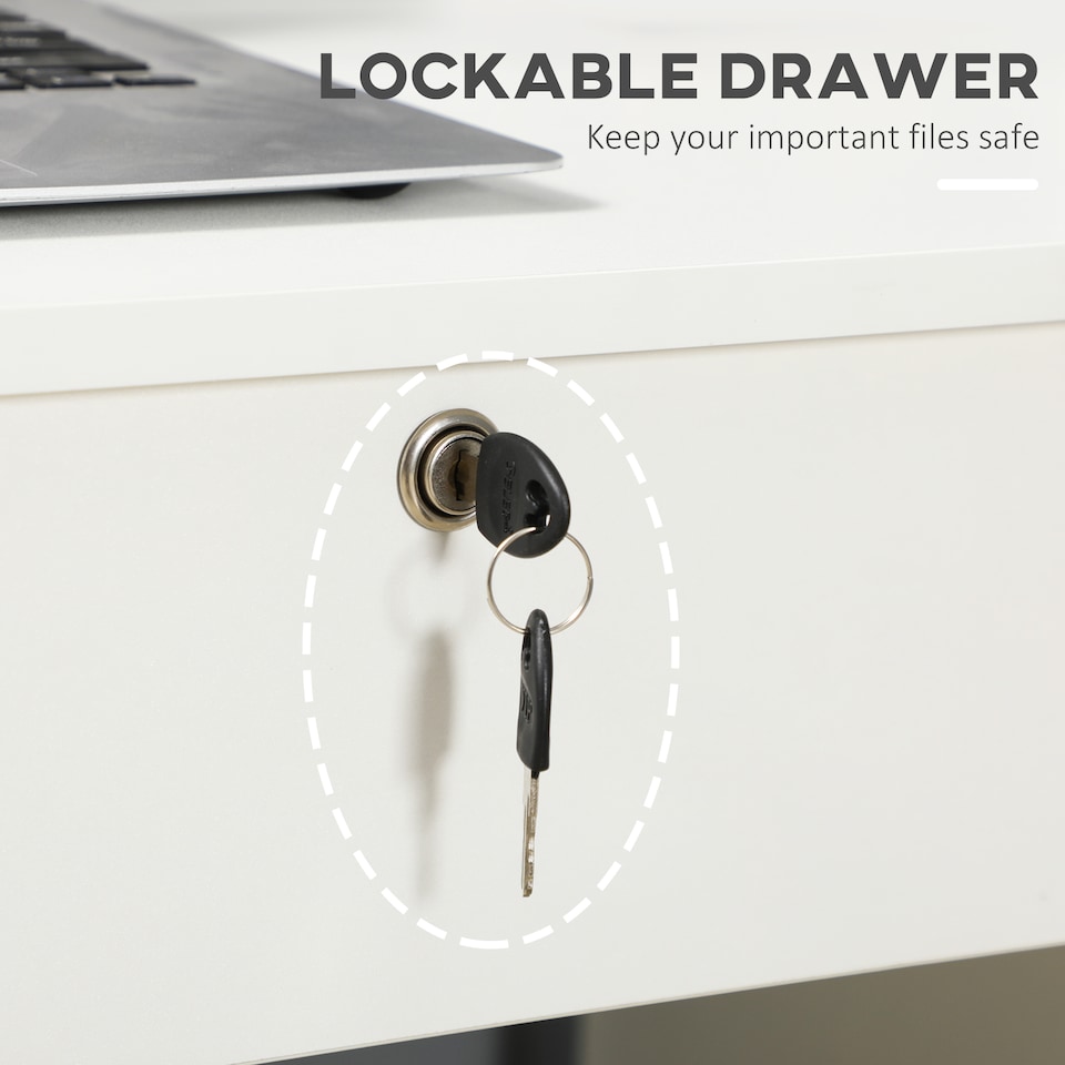 image 1 of HOMCOM Computer Desk, Home Office Desk with Lockable Drawer, Storage Shelf for Study Bedroom, 110 x 50 x 76 cm, White