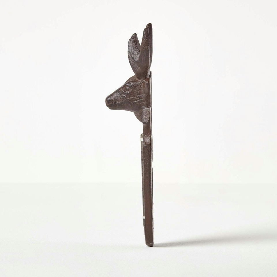 image 1 of Homescapes Brown Wall Mounted Cast Iron Stag Garden Thermometer