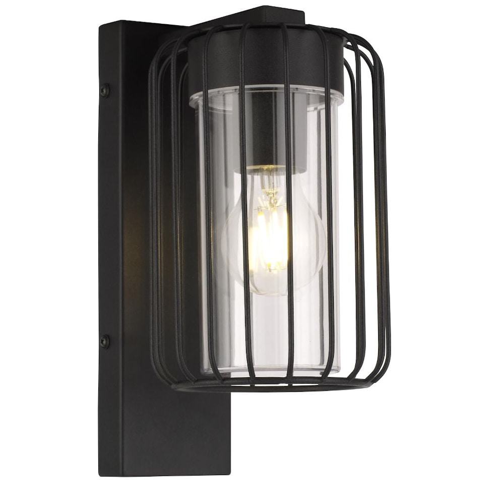 image 1 of CGC ALVIN Black Outdoor Cage Wall Lantern Light with Clear Polycarbonate Diffuser IP54