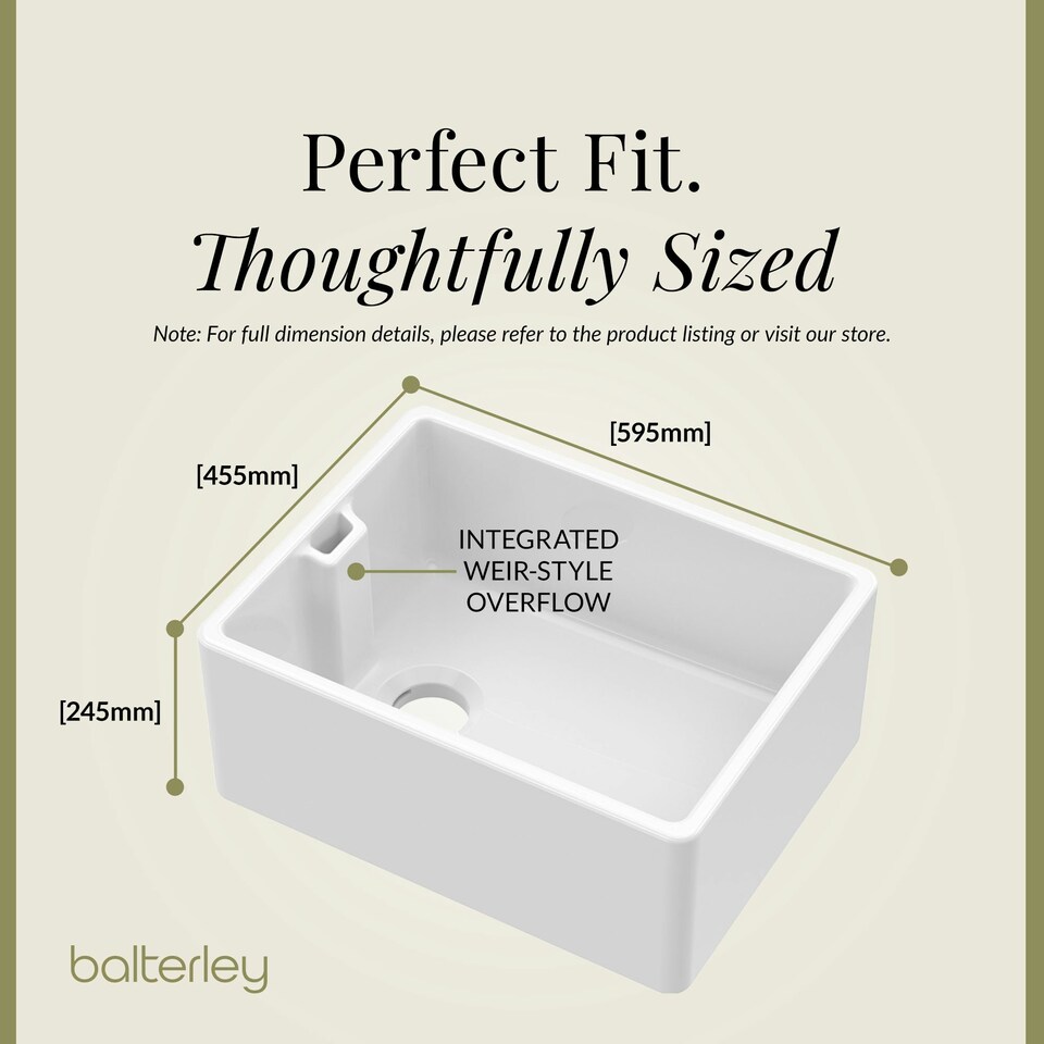 image 1 of Fireclay Kitchen Bundle - Single Bowl Belfast Sink, Strainer Waste & French Classic Tap, 595mm - Brushed Brass - Balterley