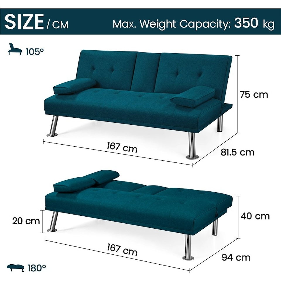 image 1 of Yaheetech Fabric Upholstered Convertible Futon Sofa Bed for Small Spaces
