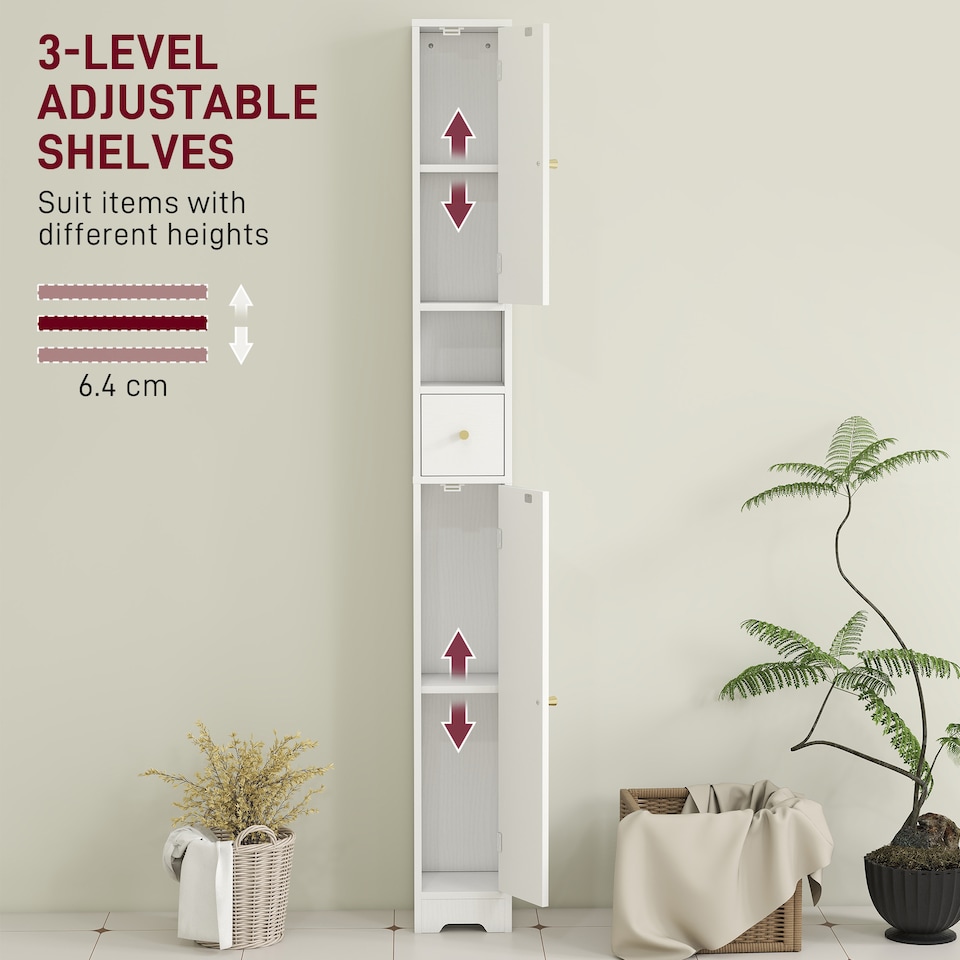 image 1 of HOMCOM 20cm Slim Bathroom Storage Cabinet with Adjustable Shelves White | White