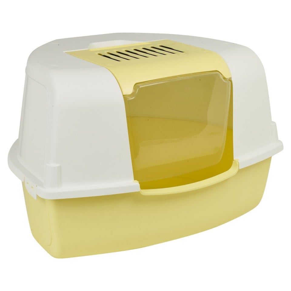 image 1 of Large Cat Corner Litter Tray Hooded Deep Cover Toilet Flap Box with Filter & Scoop | Yellow | Yellow | 1