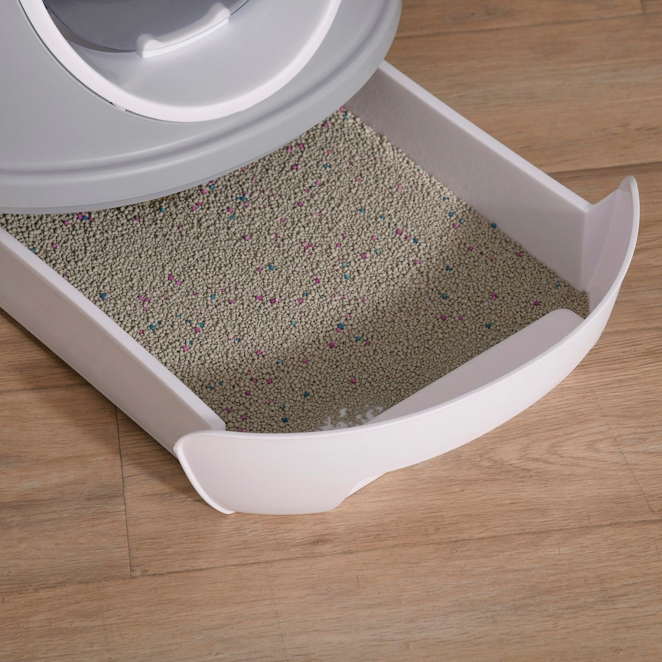 image 1 of PawHut Futuristic Capsule-Shaped Cat Litter Box w/ 2 Doors Scoop Drawer Grey