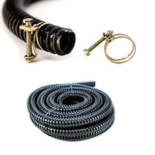 Pisces 5m Black Corrugated Hose with Double Wire Clips, 38mm Internal Diameter Pond PVC Hosing