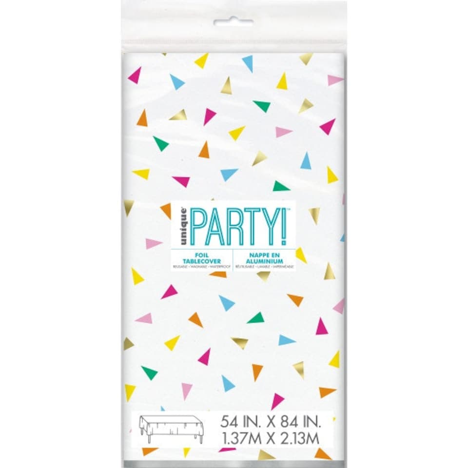 image 1 of 54" x 84" Bright Triangle Birthday Rectangular Foil Table Cover