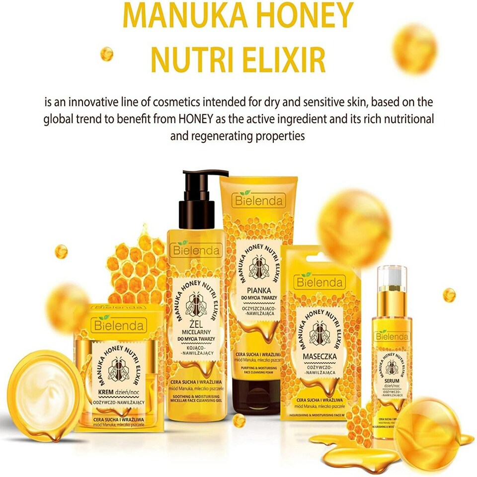 image 1 of Bielenda Manuka Honey Nutri Elixir Soothing and Moisturising Face Micellar Cleansing Gel for Dry and Sensitive Skin 200g