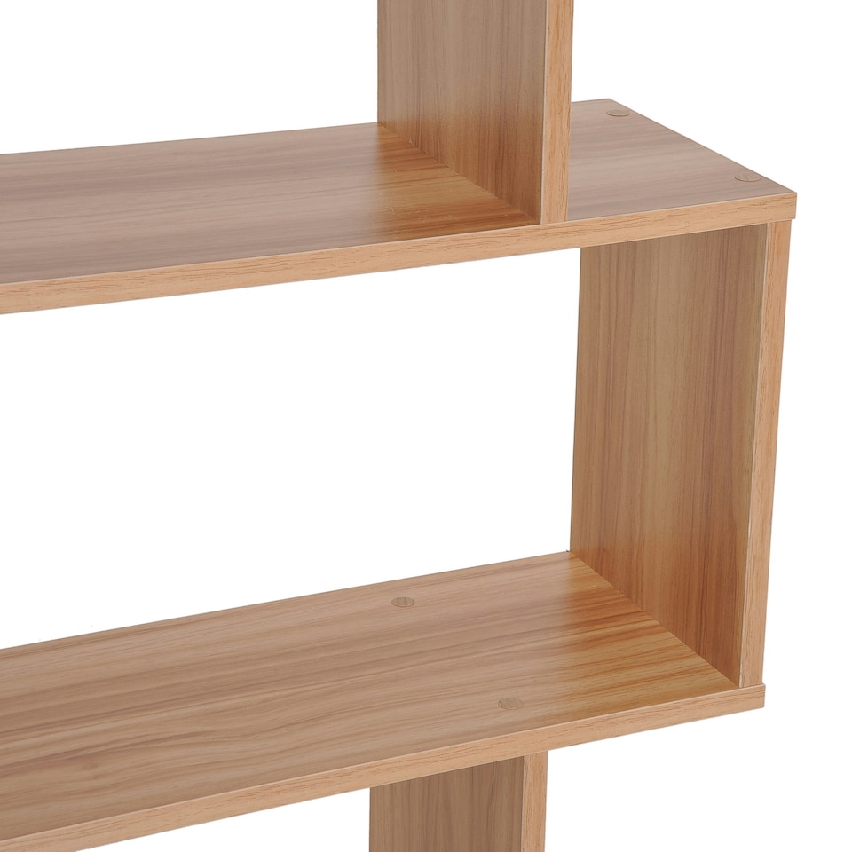 image 1 of HOMCOM 6-Tier Wooden Modern S-Shaped Shelf Storage Unit Home Office Maple Colour