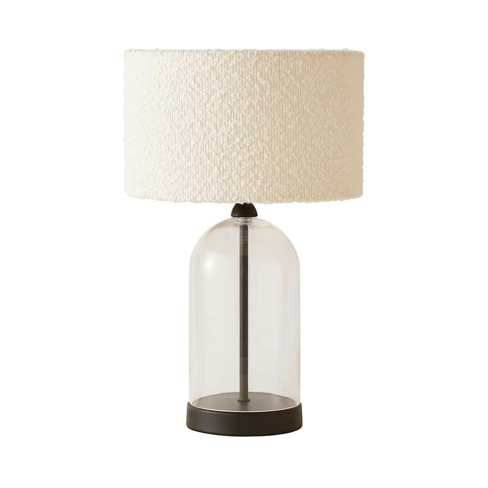 image 1 of ValueLights Jessy Glass and Black Metal Bedside Table Lamp with a Cream Boucle Lampshade
