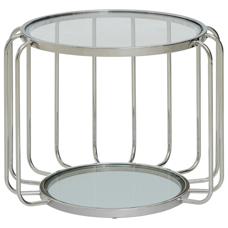image 1 of Stylish Design Side Table With Glass Top, Quality Crafted Open Cage Design Table, Versatile Modern Table Silver