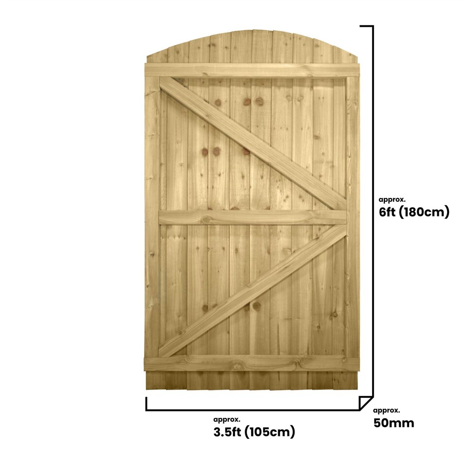 image 1 of Arch Top Wooden Garden Gate 6ft x 3.5ft Feather Edge Fully Framed Treated Door