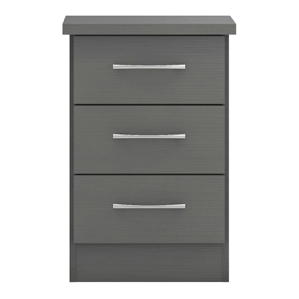 image 1 of Nevada 3 Drawer Bedside Cabinet Grey | 3D Effect Grey