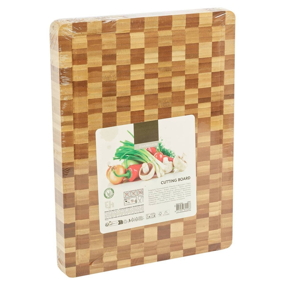 image 1 of Bamboo Butchers Block Chopping Board Chequered Cutting Board | Brown | Brown | 1
