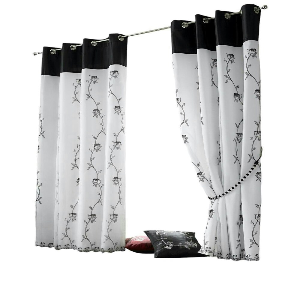 image 1 of Tahiti Eyelet Curtains - Black - 142cm x 183cm