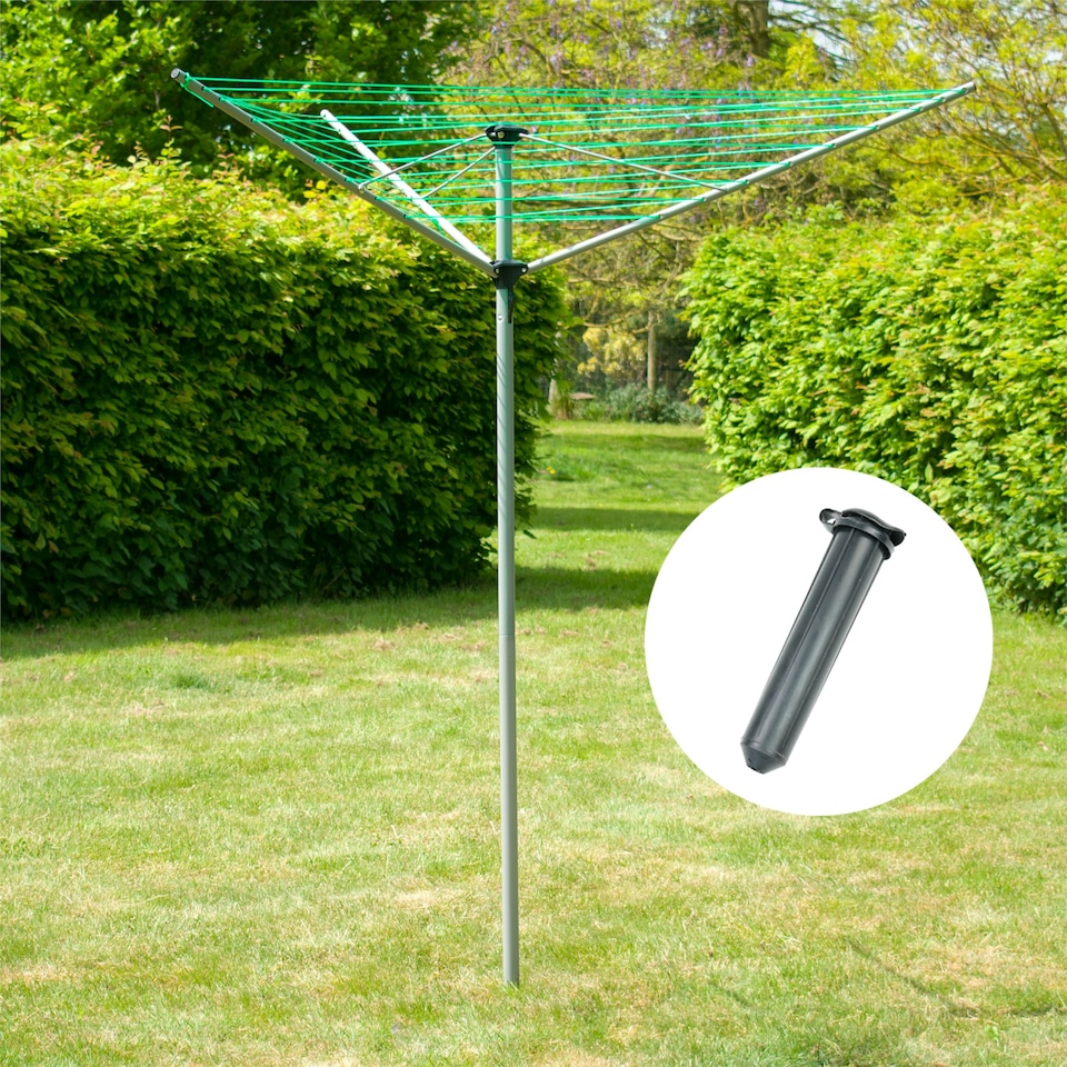 image 1 of KCT 3 Arm Rotary Washing Line - 30m Drying Area Green | Silver