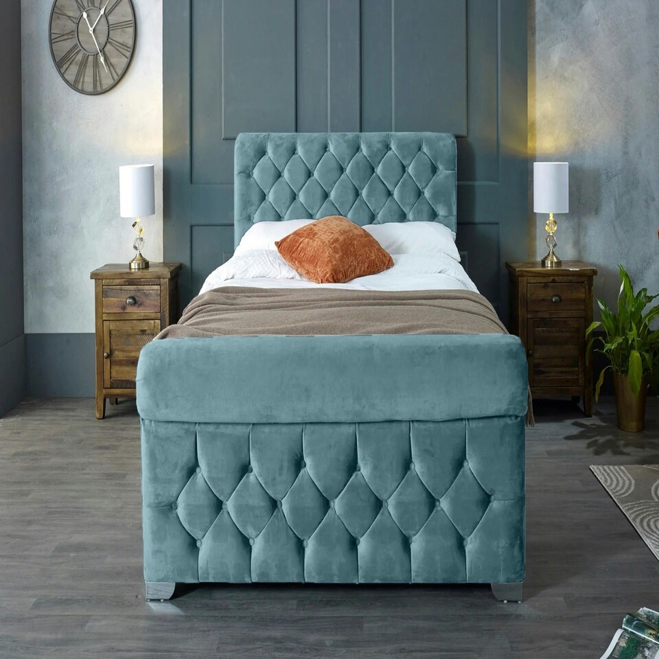 image 1 of Veneta Plush Duck Egg King Bed Frame - Duck Egg
