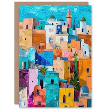 Quirky Morocco Cityscape Oil Colourful Him Her Birthday Card