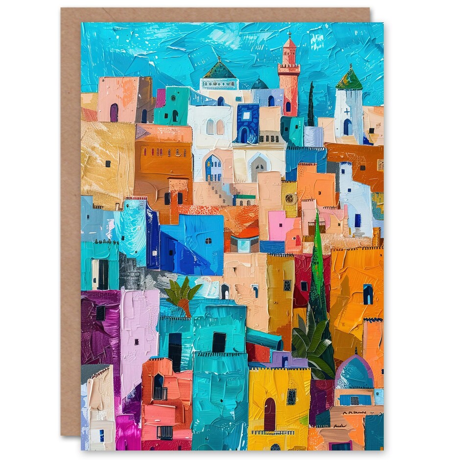 image 1 of Quirky Morocco Cityscape Oil Colourful Him Her Birthday Card
