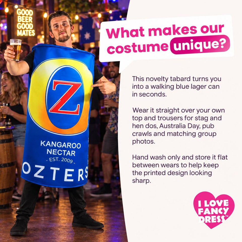 image 1 of Adults Beer Can Costume Novelty Lager Tabard Kangaroo Stag and Hen Party Fancy Dress Outfit