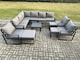 image 2 of Fimous 12 Seater Outdoor Lounge Corner Sofa Set Aluminum Garden Furniture Sets with Square Coffee Table 3 Chairs 3 Footstools Dark Grey