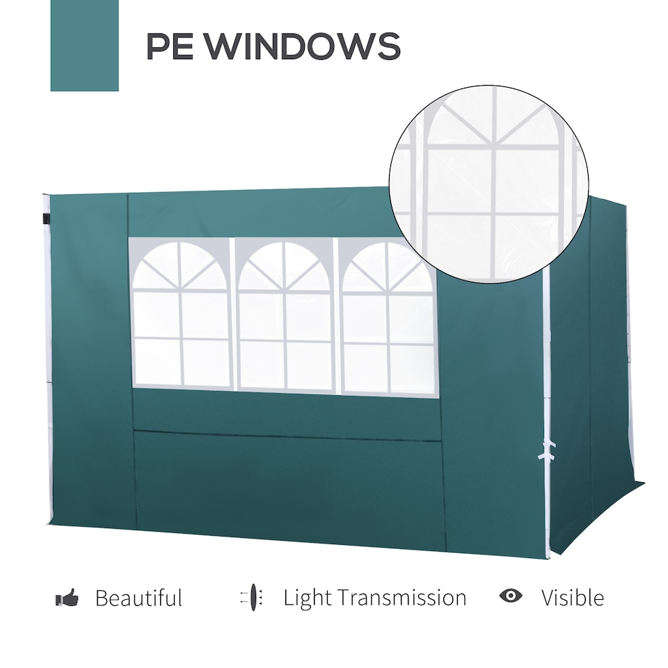 image 1 of Outsunny 3 Meters Gazebo Replaceable Exchangeable Side Panel Wall Panels Walls With Window, Dark Green