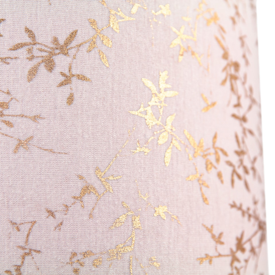 image 1 of Modern Soft Pink Cotton Fabric 12 Inch Lamp Shade with Gold Foil Floral Decoration | Pink