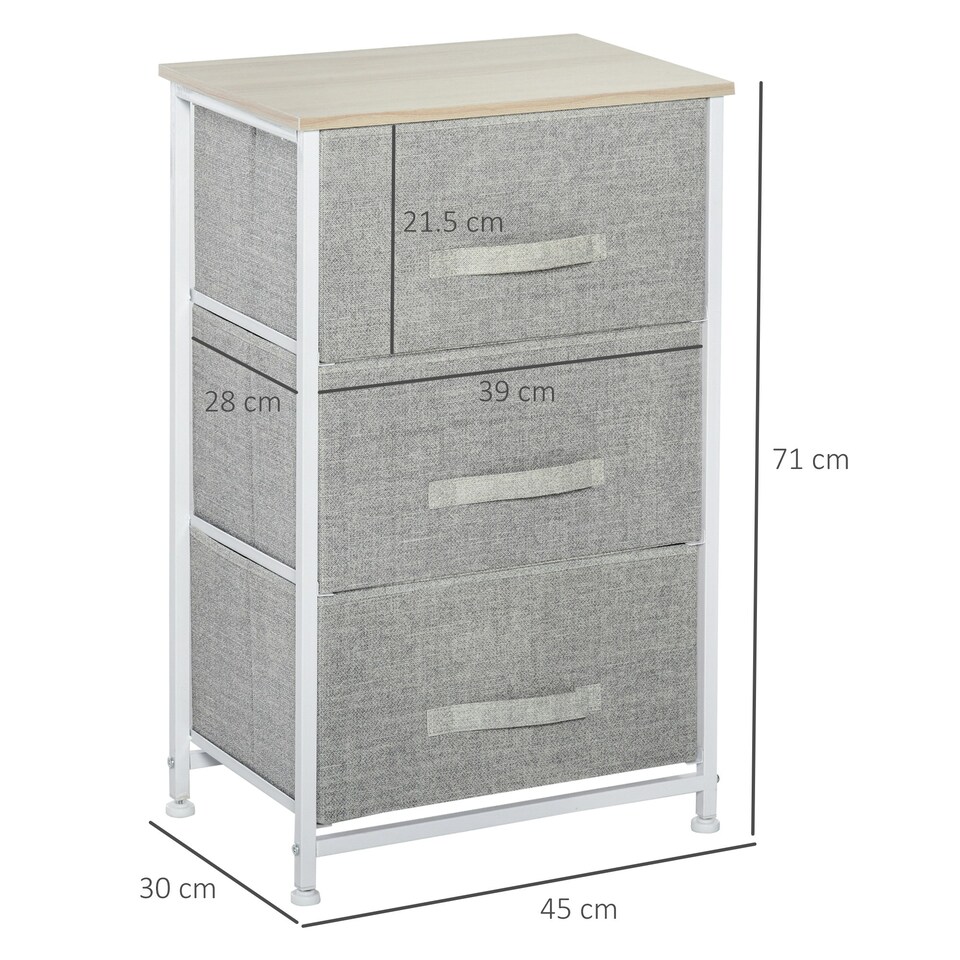 image 1 of HOMCOM 3-Tier Storage Dresser Tower with Adjustable Feet Steel Frame
