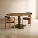 image 1 of Interiors by Premier Oak Wood Round Dining Table, Vintage Dining Room Table with Carved Base, Artistic Dining Table for Kitchen Cream