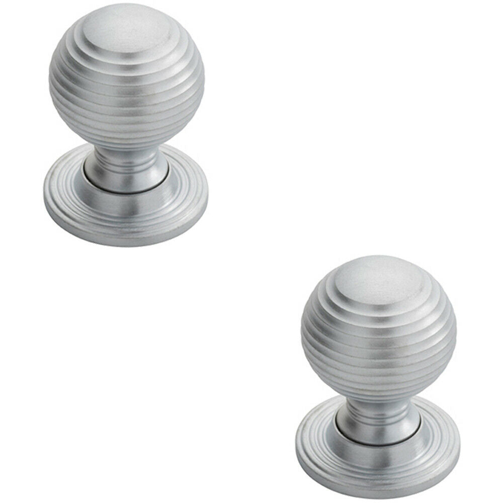 Loops 2x Textured Reeded Ball Cupboard Door Knob 28mm Dia Satin Chrome Handle