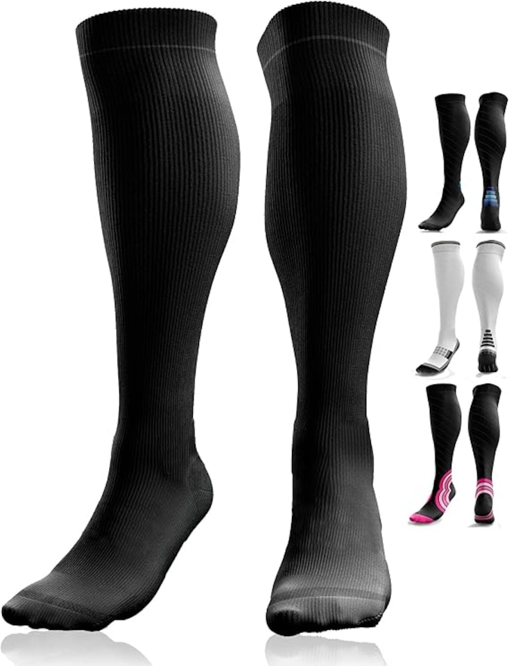 image 1 of aZengear Compression Socks, Anti DVT Knee-High, Swollen Legs, Varicose Veins, Shin Splints Calf Pressure Support (Black, S/M)
