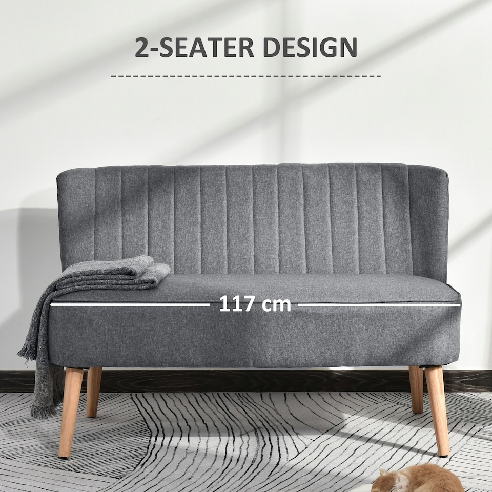 image 1 of HOMCOM Linen-Feel Double Sofa w/ Wood Frame Padding Back, Grey