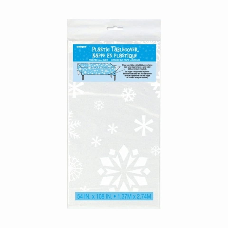 image 1 of Clear Snowflakes Rectangular Plastic Table Cover, 54"x108"