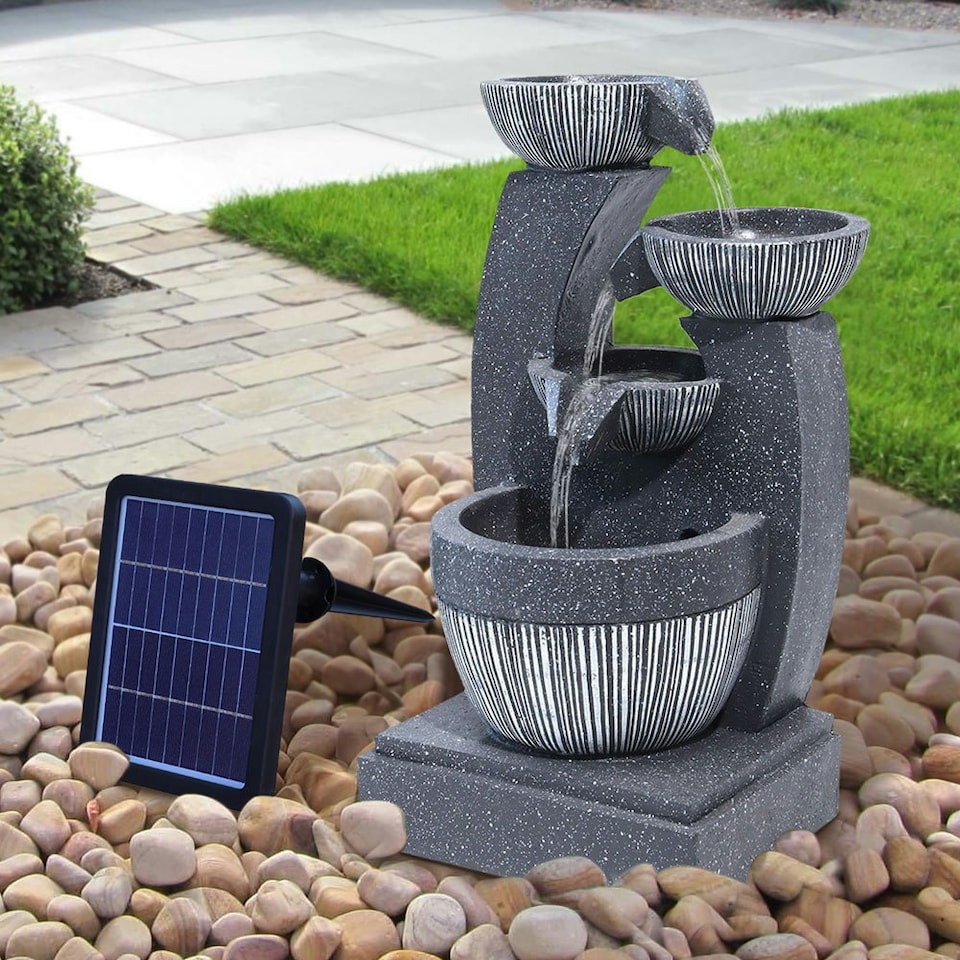 image 1 of Living and Home Water Fountain Rockery 4-Tier Bowls Solar Powered