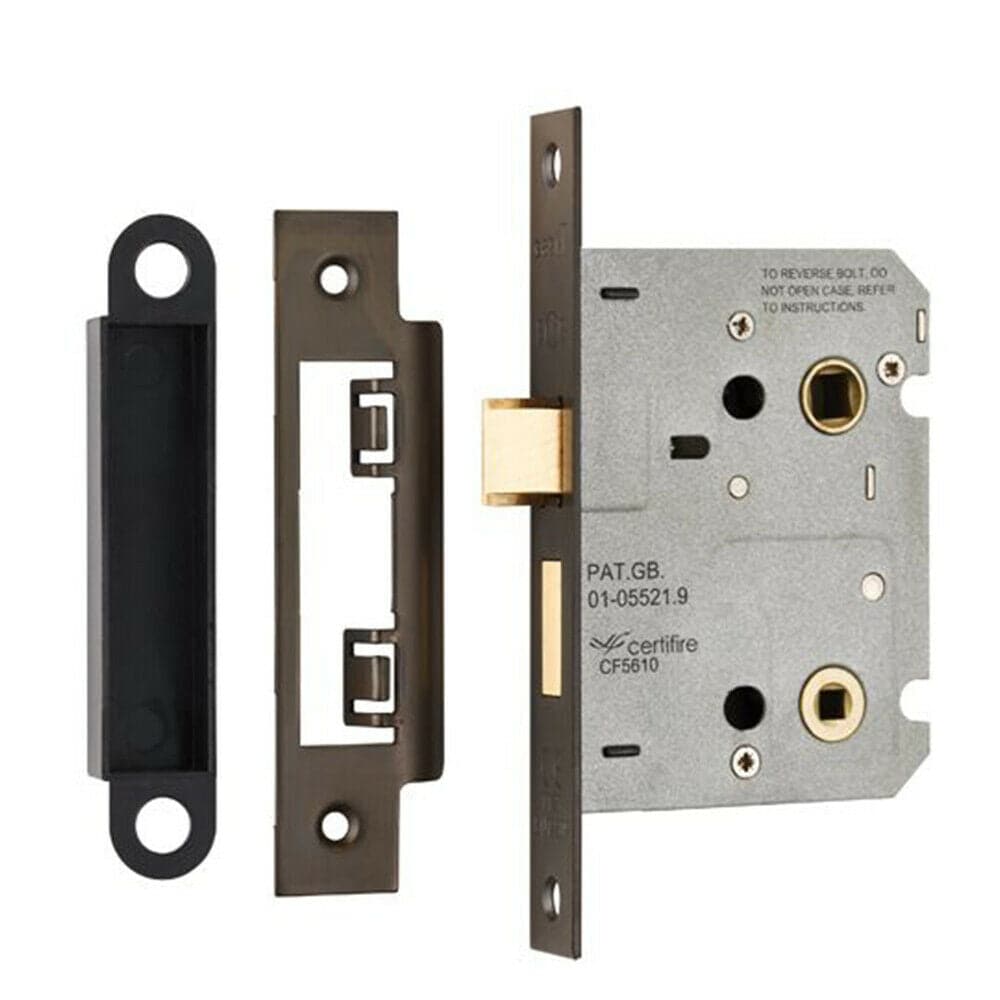 Loops Locking Bathroom Door Sashlock Latch Square Forend 76mm Matt Bronze