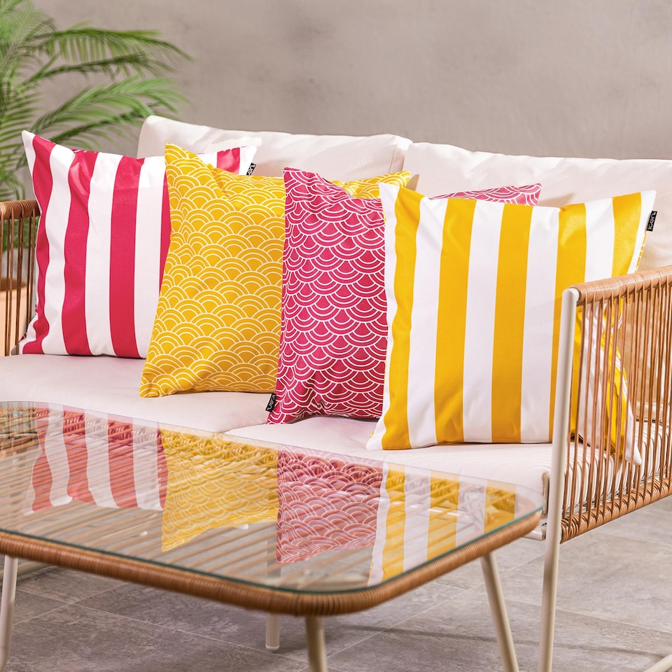 image 1 of 4PK Cushion, Deck Stripe, x2 Pink,x2 Yellow