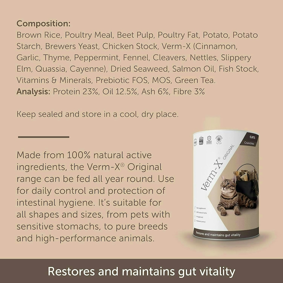 image 1 of Verm-X 100% Natural Treats for Cats. Restores and Maintains Gut Vitality. Wormwood Free Recipe.