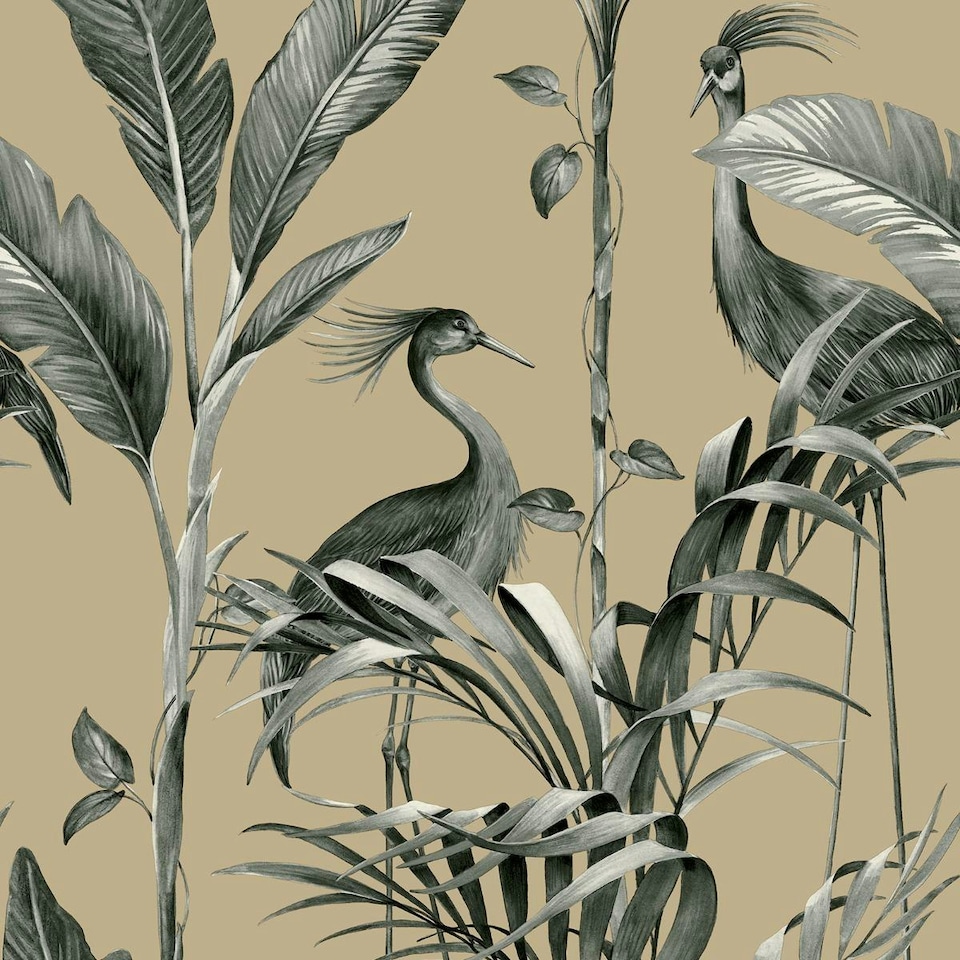 Belgravia Azzurra Leaf Wallpaper - Gold/Grey - 10m x 53cm