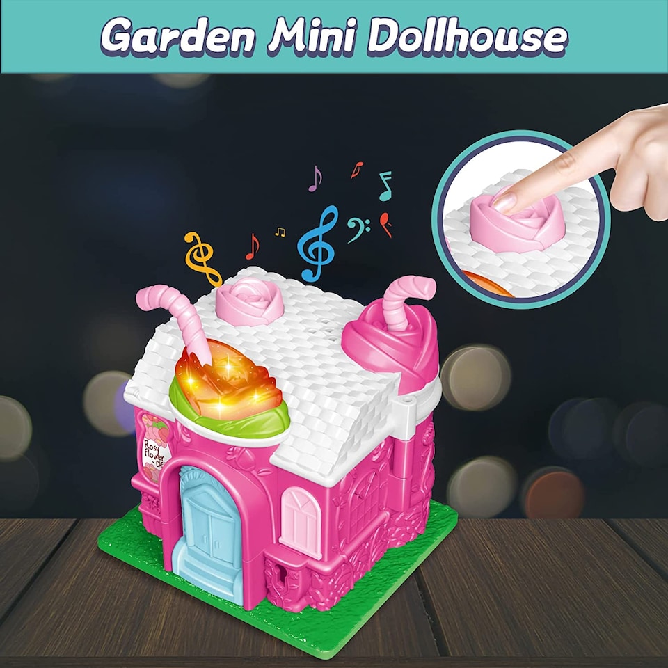 image 1 of Cafe Garden Portable Dollhouse Playset – Mini 3D Doll House with Light & Sound, Garden Swing & Accessories Pretend Play Gift for Kids Ages 3+