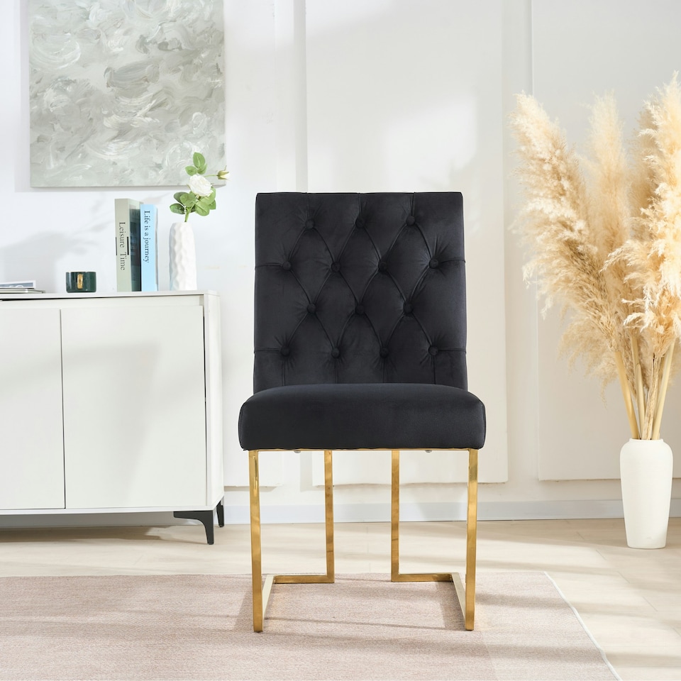 image 1 of Set of 4 Siena Luxury Tufted Velvet Dining Chairs with Gold Frame & Legs - Modern Upholstered Accent Chair | Blue | Blue