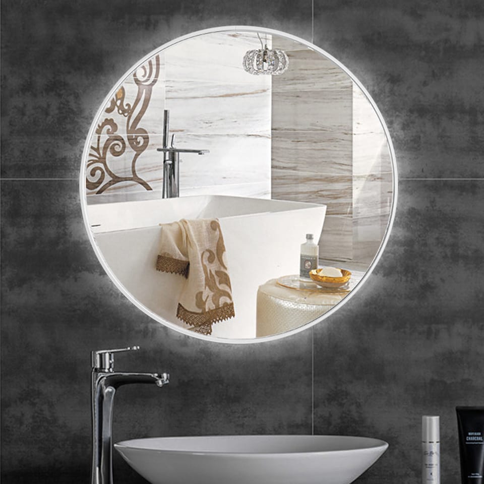image 1 of Living and Home 60cm Nordic Round Bathroom Wall Mirror | White | 60cm