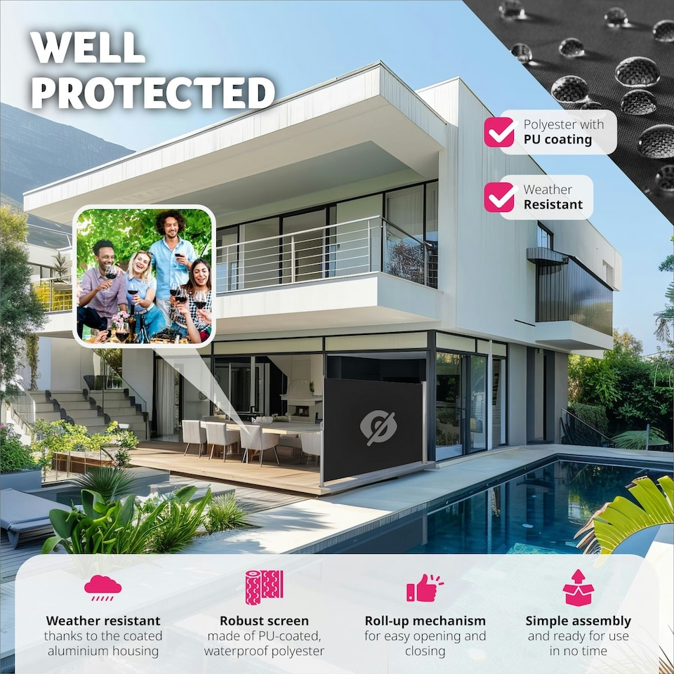 image 1 of Garden Privacy Screen with retractable side awning and aluminium casing Black | 200 x 300 cm