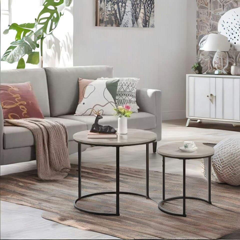 image 1 of Set Of 2 Round Nesting Tables Grey Grey