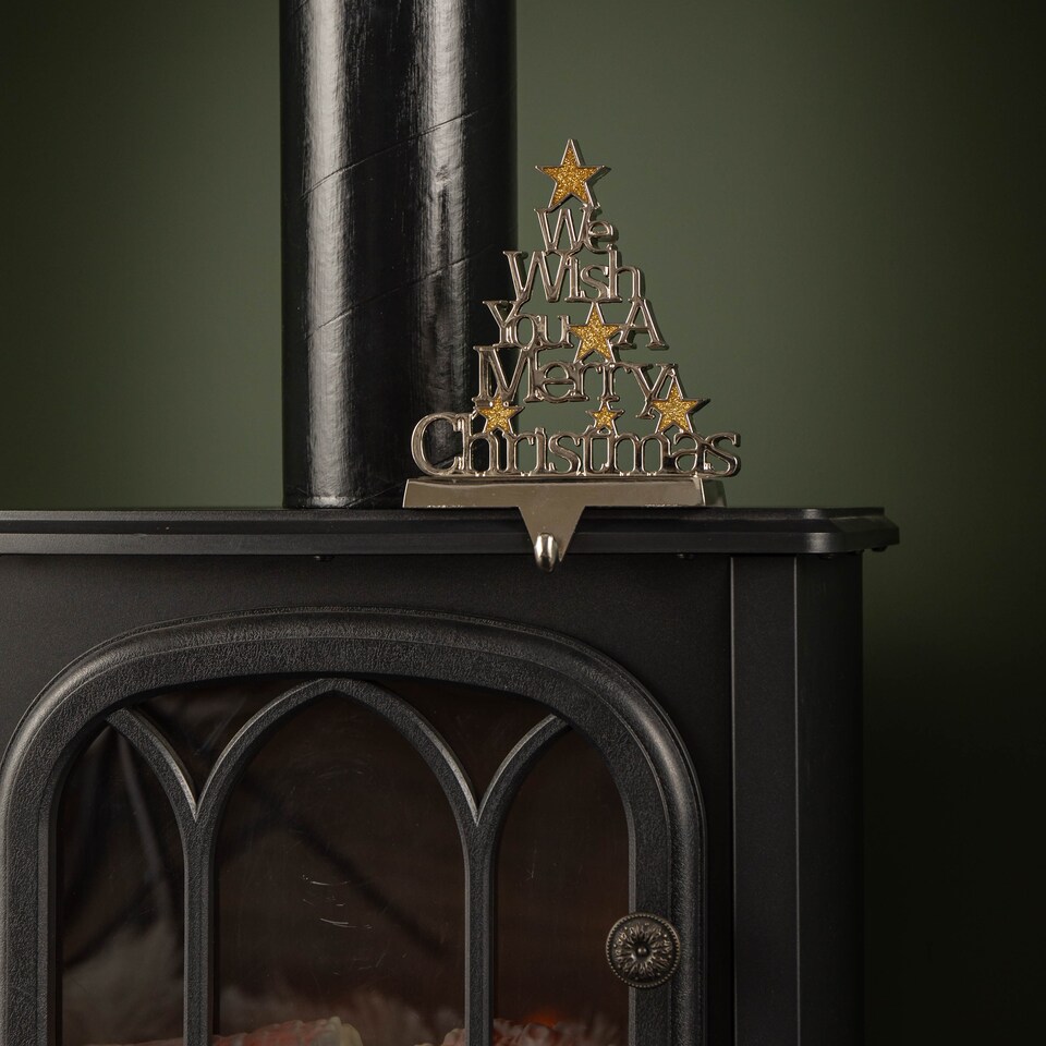 image 1 of 22cm Silver Christmas Stocking Hanger - We Wish You a Merry Christmas