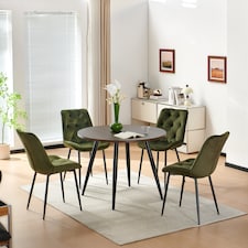 SONARA Black Marble Round Dining Table and Velvet Chairs Set, Modern 4 Seater for Dining Room