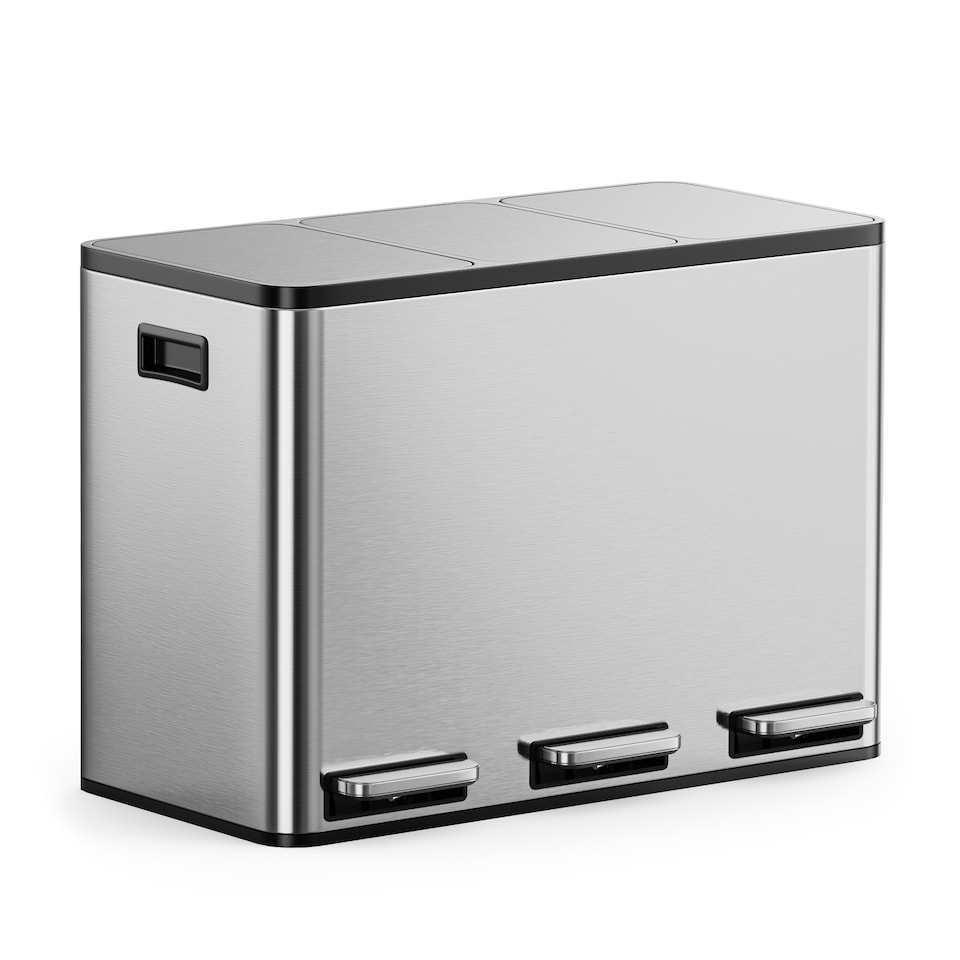 image 1 of 3 Compartment 45L Waste & Recycling Kitchen Bin (3 x 15L) | Silver | Stainless Steel | 45L