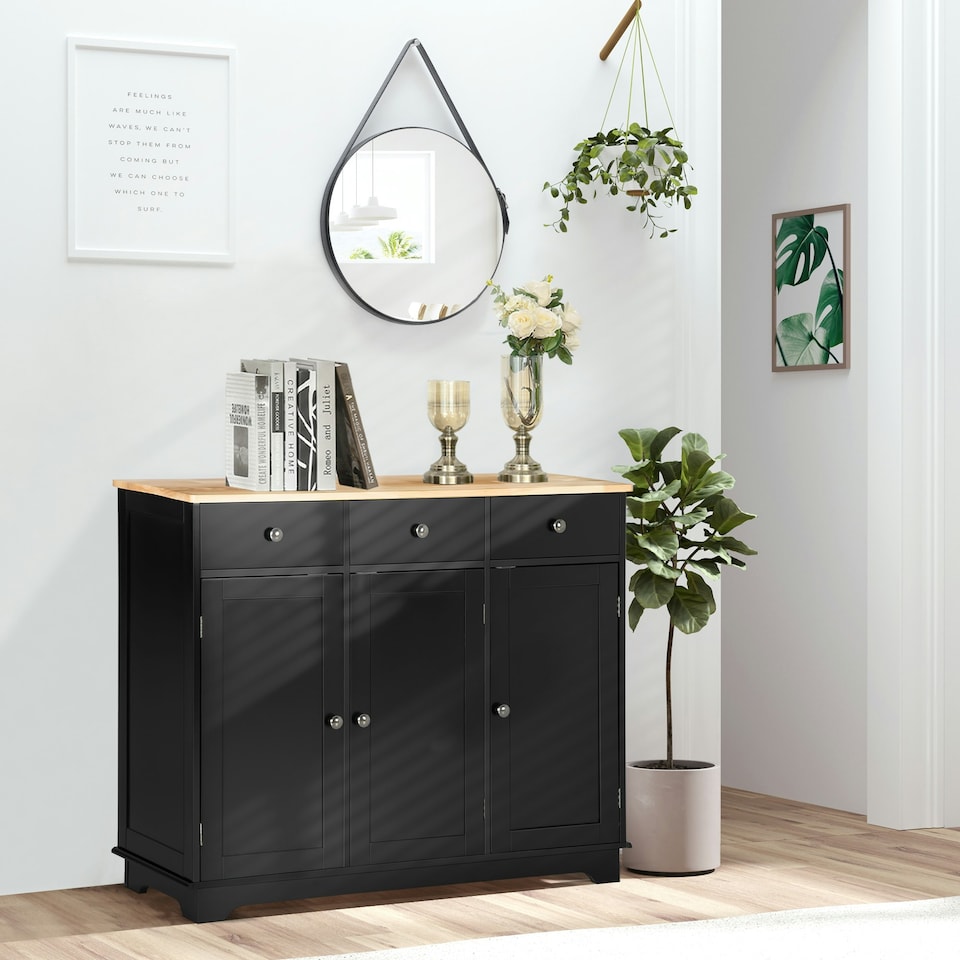 image 1 of HOMCOM Sideboard Buffet Cabinet with Storage Cabinets and Drawers Black | Black | Natural wood | 101W x 40D x 85H cm