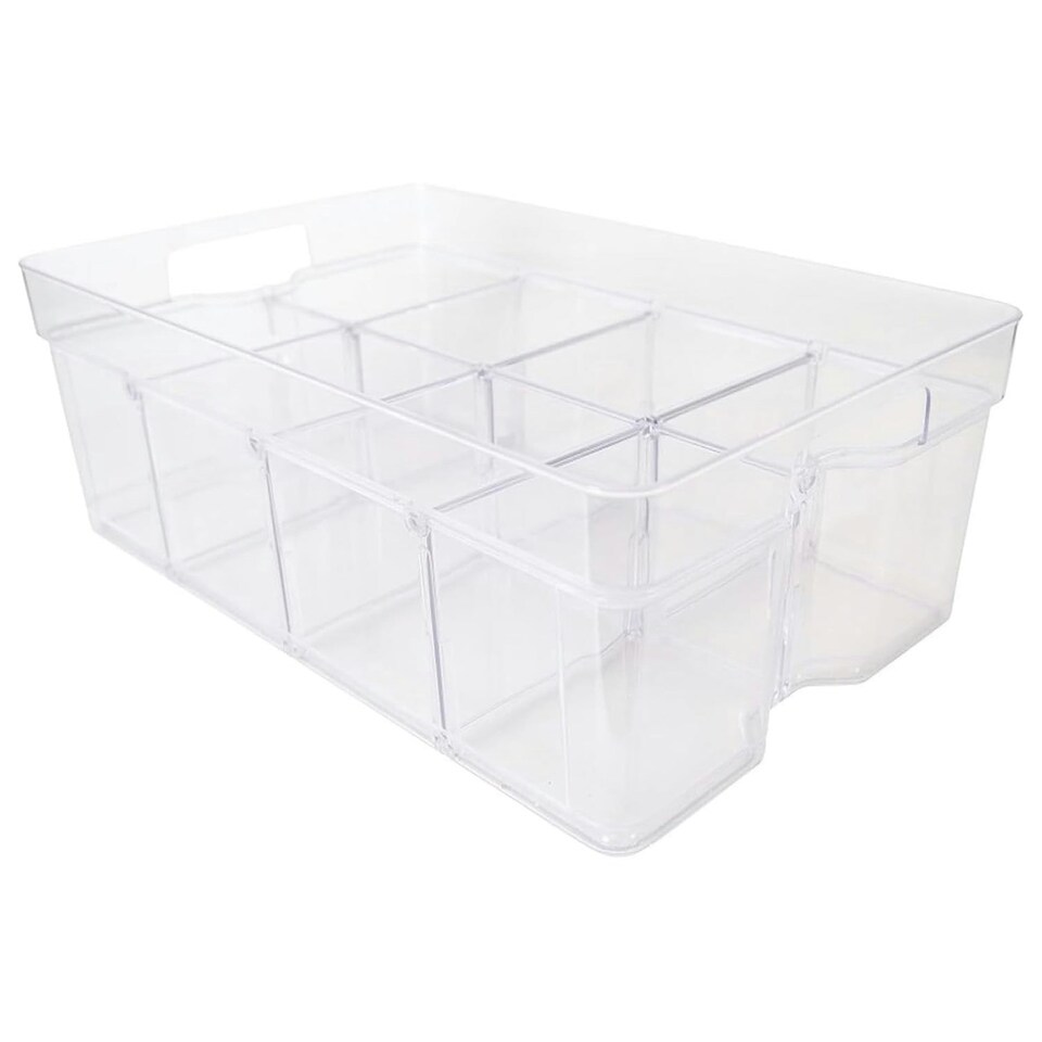 image 1 of 3 x Large (55x35x12.5cm) Stackable Modular Adjustable Plastic Compartment Organisers For Food, Crafts & Makeup Clear