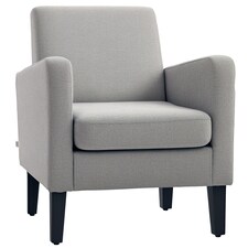 HOMCOM Modern Armchair Accent Chair with Rubber Wood Legs for Bedroom Light Grey