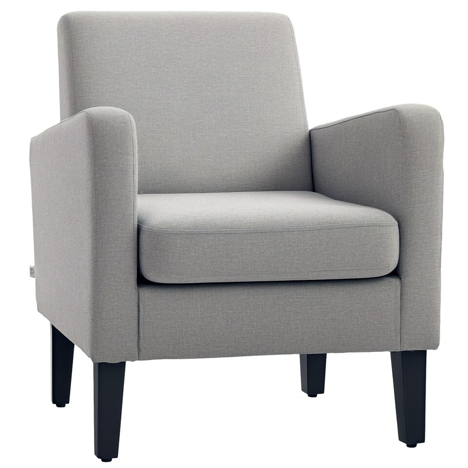 image 1 of HOMCOM Modern Armchair Accent Chair with Rubber Wood Legs for Bedroom Light Grey
